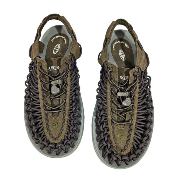 KEEN Womens Green Uneek Dark Olive Leather Sandals - Picture 3 of 7